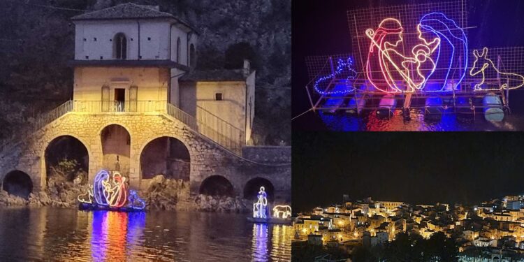 Lago e borgo di Scanno a Natale